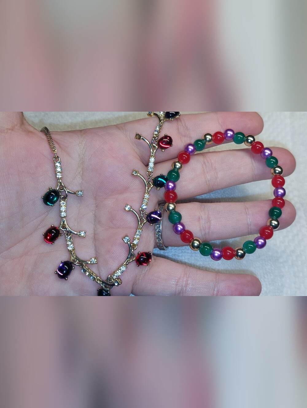 Gold-Tone Multi-Color Bead Bracelet and Pendant Necklace Set